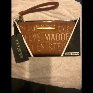 STEVE MADDEN WALLET WRISTLET COGNAC DOUBLE ZIPPER
